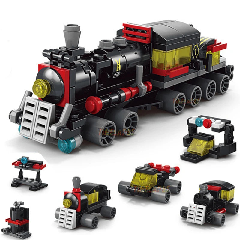 NEW DIY 6in1 Train Track Robot Helicopter Vehicle Building Blocks Kit Girls Bricks Movie Model Toy