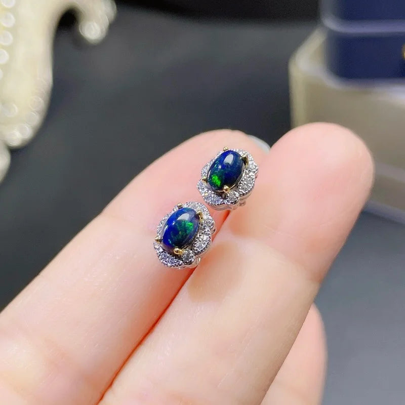 Natural High Quality Black Opal Flower Type Earrings S925 Sterling Silver Fashion Fine Charming Jewelry for Women