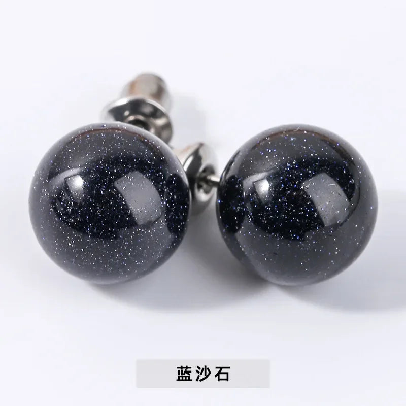6mm 8mm 10mm Natural Agate Earrings Healing Crystal Stone Round Ball Pearl Beads Stud Fashion Jewelry for Women Girl Wholesale