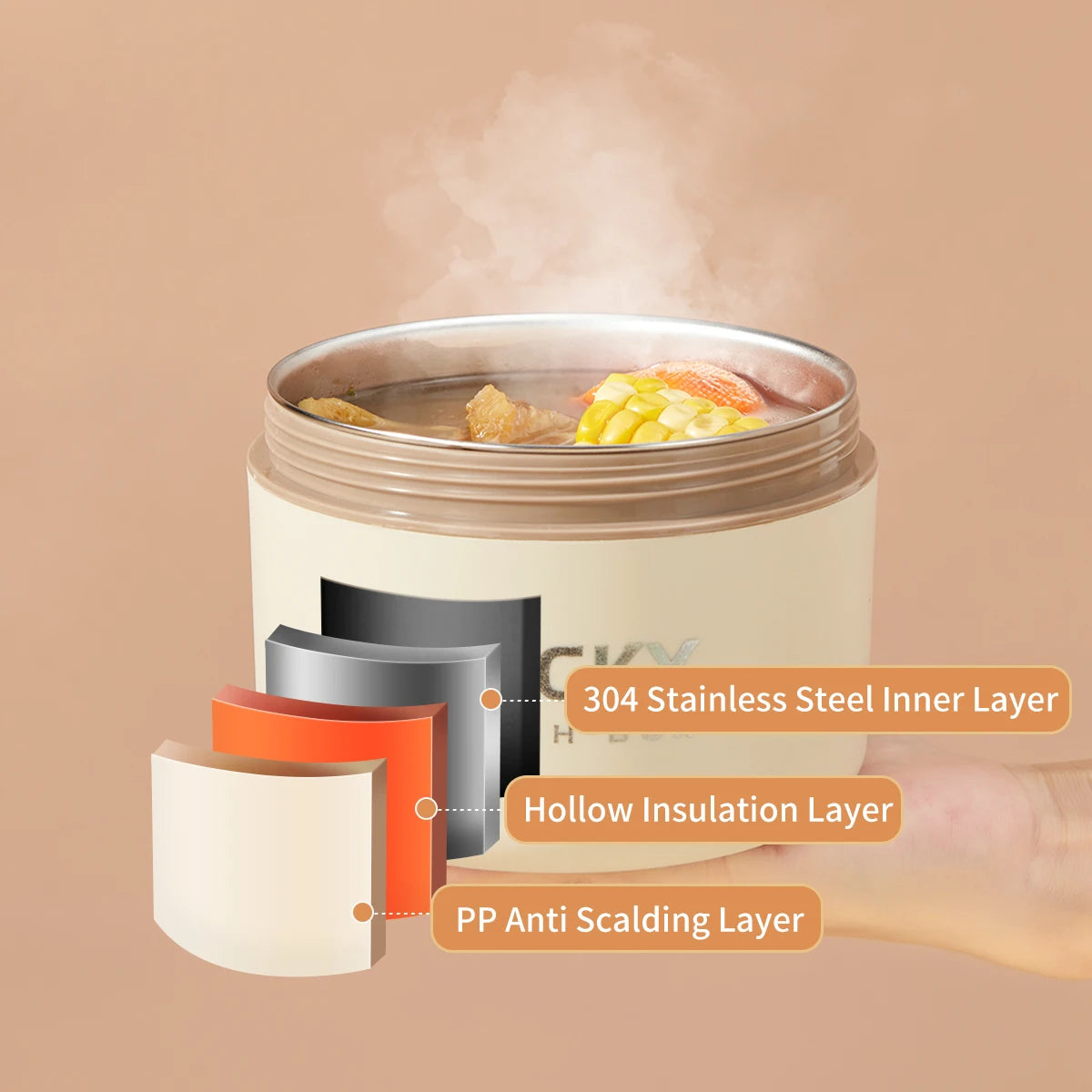 304 Stainless Steel Insulated Bento Box Microwave Heatable Round Sealed Thermal Lunch Box For Kids Students Food Container