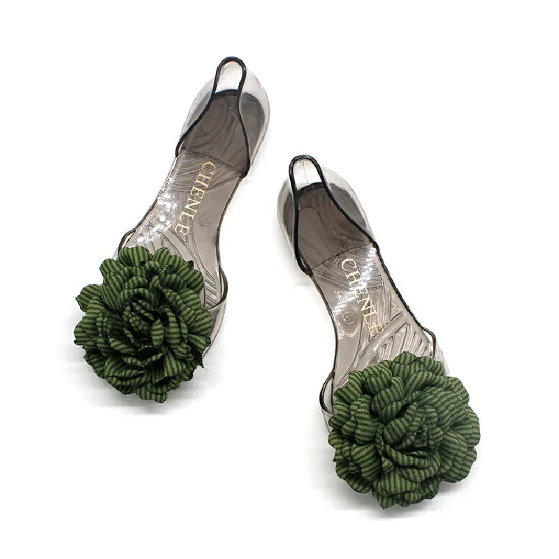 CHENLE Women's Peep Toe Flat Jelly Sandals Floral Decor Transparent Spring Summer Casual Indoor Outdoor Wear Ladies Fashion