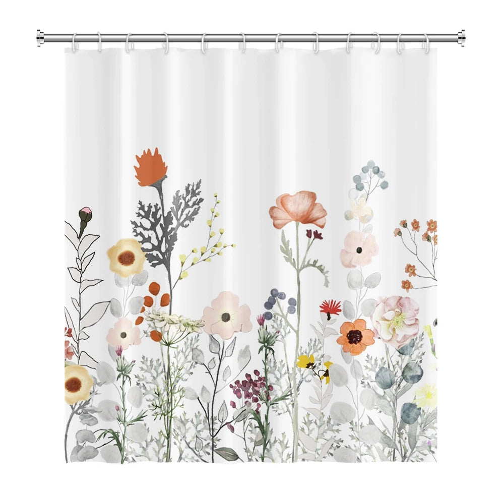 Tropical Greenery Leaf Shower Curtain Tulip Bathroom Curtain Romantic Refreshing Curtain Polyester Waterproof Bathroom Shower