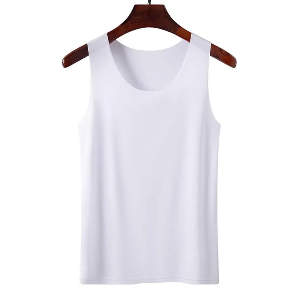 Women Bottoming Vest Ice Silk Seamless Sleeveless Pure Color Plus Size Stretchy Round Neck Dry Dry Cooling Camisole Basic Top 80