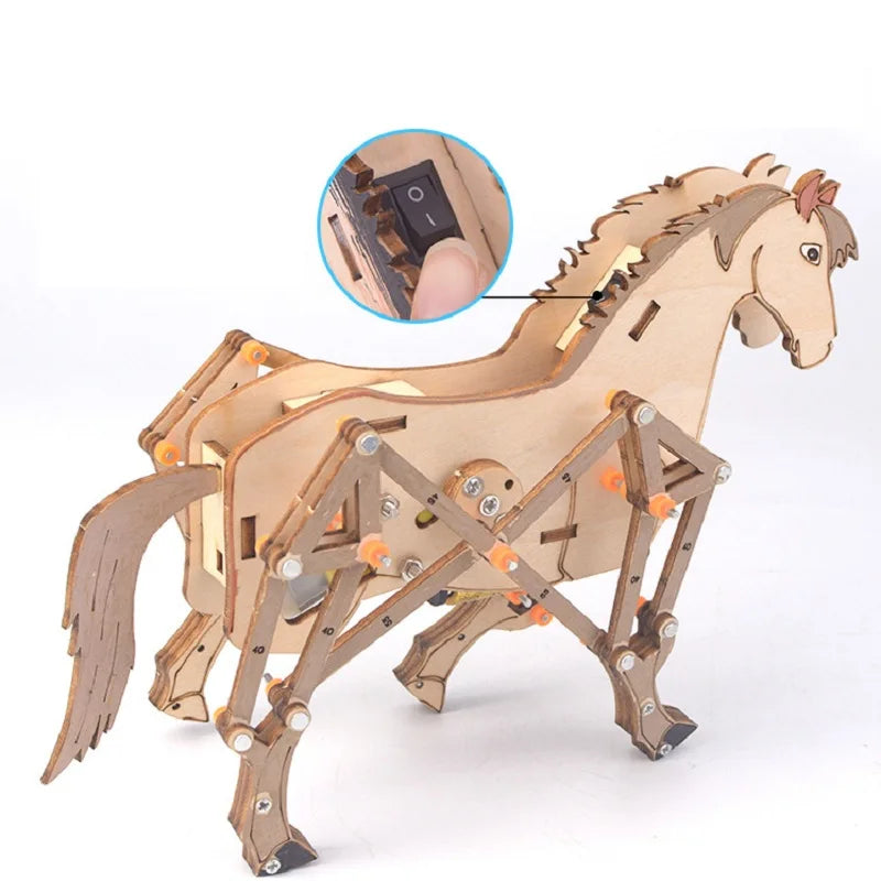 3D Wooden Puzzle DIY Assembled Model Mechanical Horse Science Discovery STEM Education Physics Experiment Kit For Children Gifts