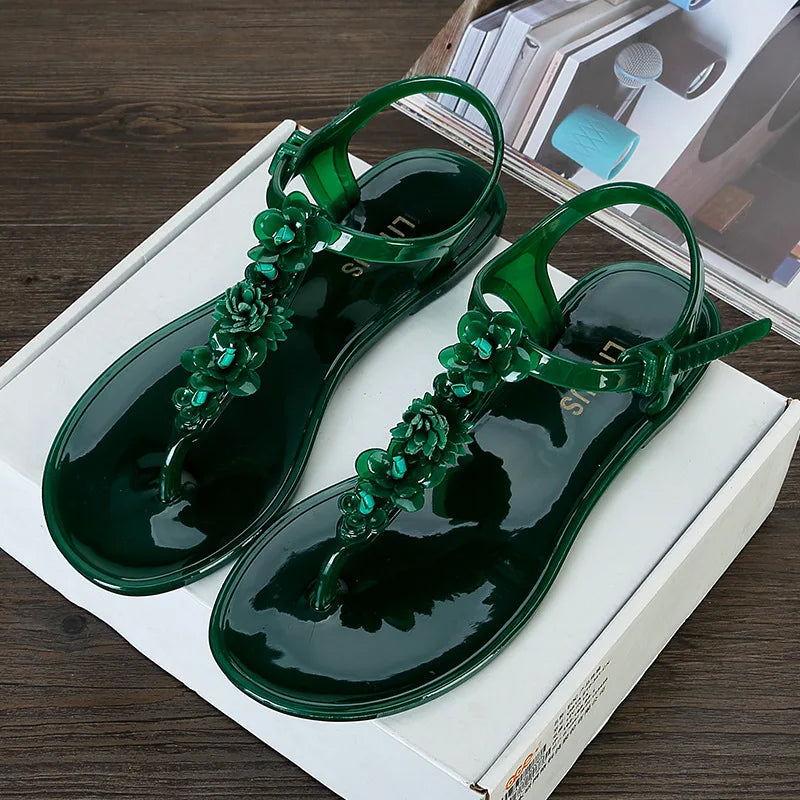Summer Handwork Flower Women jelly Sandals 2025 New Clip Toe Flip Flops Shoes Female Flat Casual Beach Holiday Non-slip Slippers