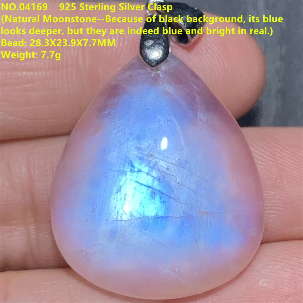 Natural Colorful Moonstone Pendants Necklaces Unusual Women Big Orange Blue Light Rainbow Moon Stones Bead Gemstone Jewelry S925