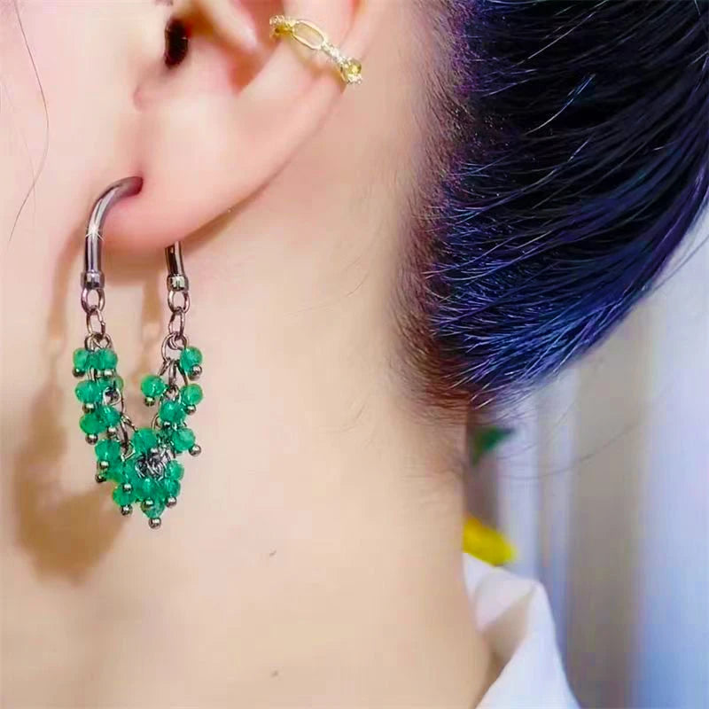 New Green Red Crystal Beaded Pendant Tassel Earrings for Women Exquisite Light Luxury Unique Design Personalized Girls Jewelry