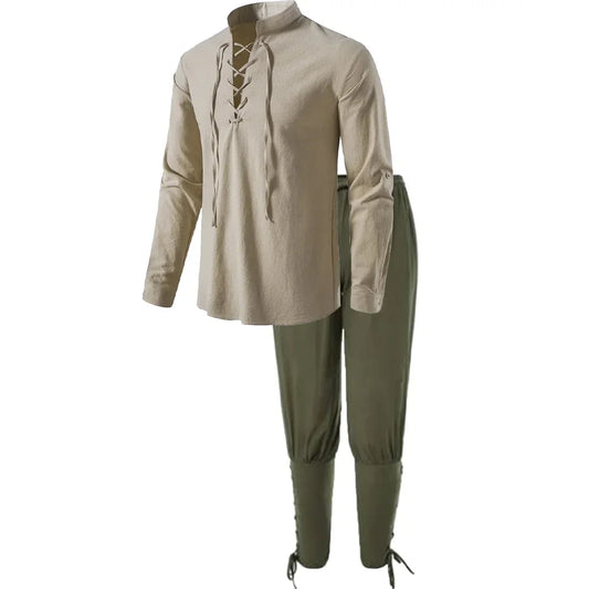 Medieval Renaissance Shirt & Pants Set – Pirate & Viking LARP Costume, S–XXXL, 15 Colors