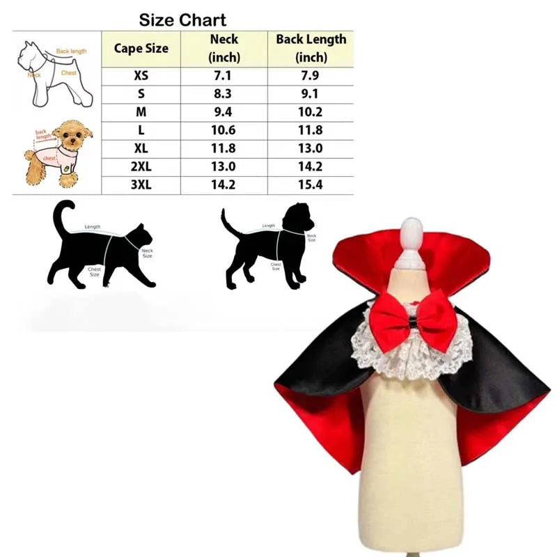 Vampire Cape for Dogs – Red & Black Halloween Pet Costume for Small & Medium Dogs, S–XXL
