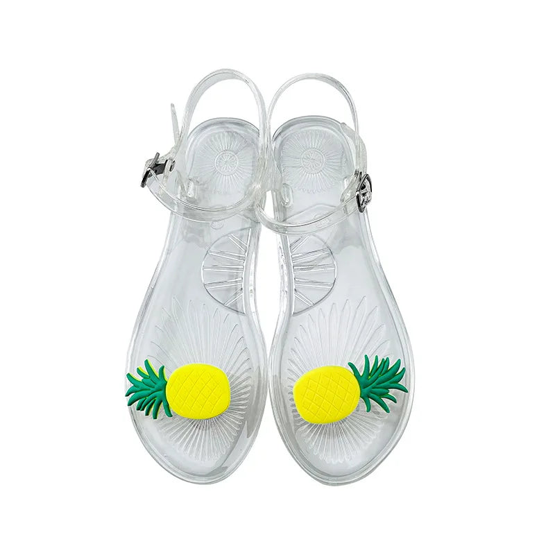 Plus Size 36-42 Ins Hot Sales Women Girls Jelly Sandals Colorfull Transparent PVC Beach Shoes Summer Fruit Flip-flop Shoes