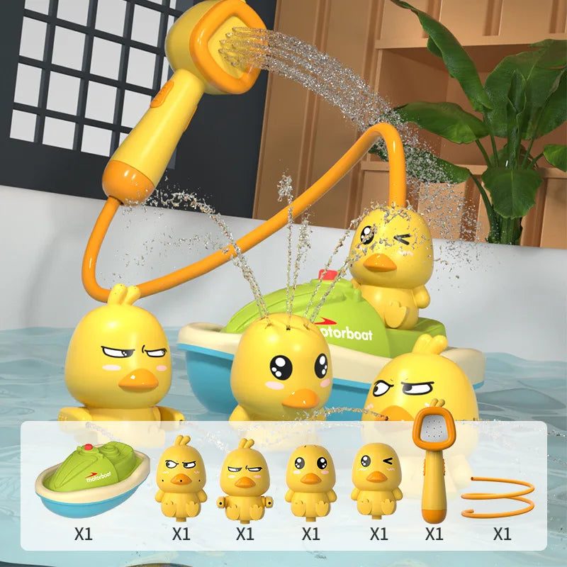 Cute Duck Bathtub Boat Toy with 3 Emotional Ducks Automatic Water Spray Toys for Toddlers Sensory Interactive Baby Shower Gift