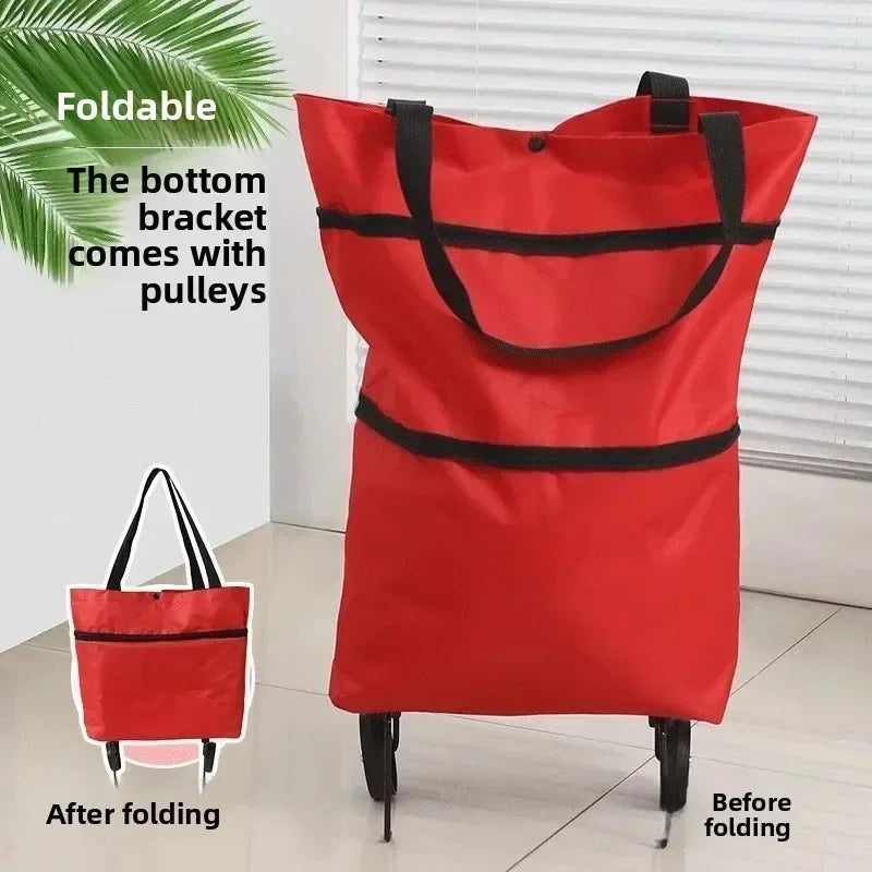 Foldable Shopping Bag with Wheels Trolley Basket Small Pull Cart Home Utility Retractable Tug Supermarket Grocery Shopping Cart