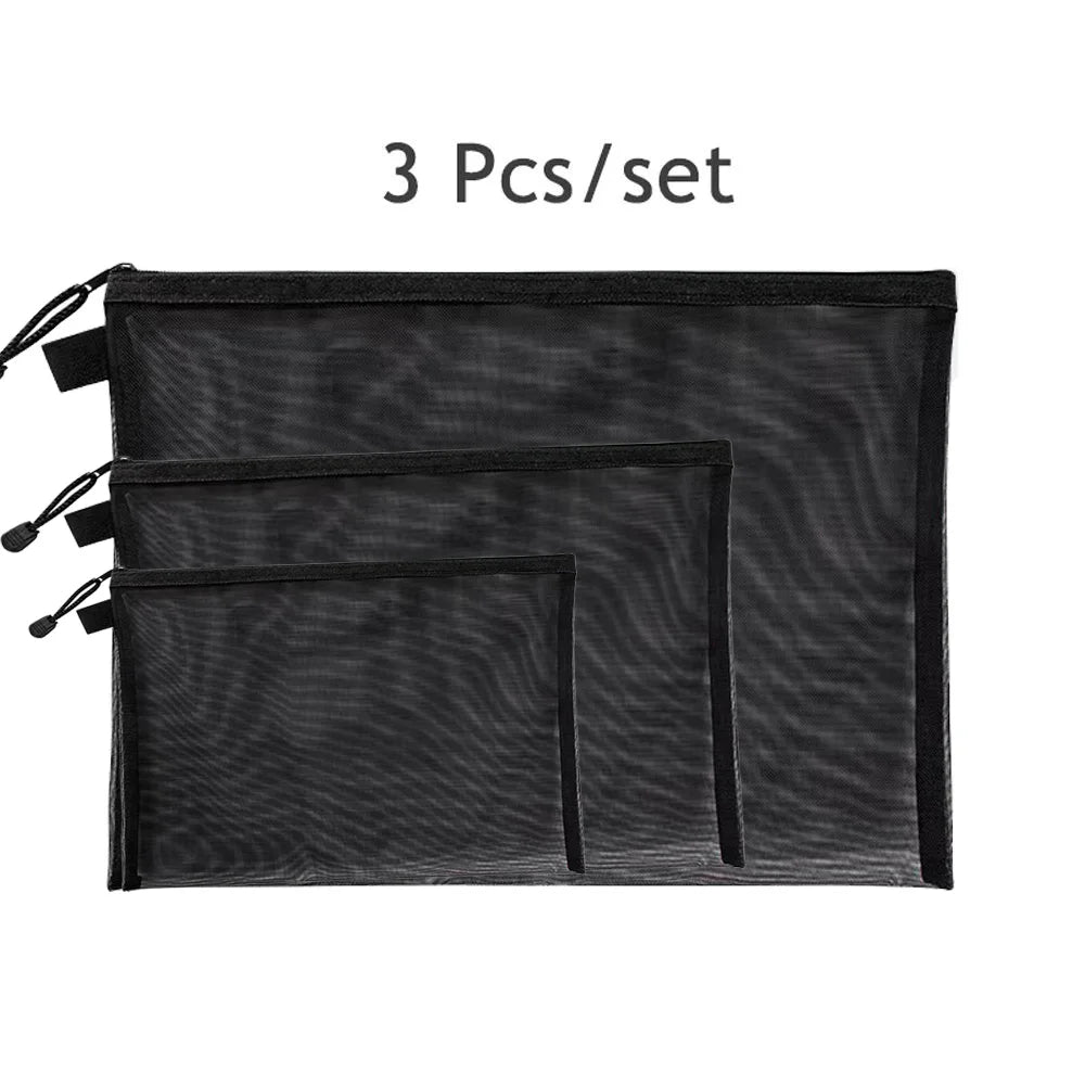 3Pcs File Folders A4 A5 A6 Document Storage Bag Nylon Mesh Zipper Pouch Test Stationery Office School Supplies