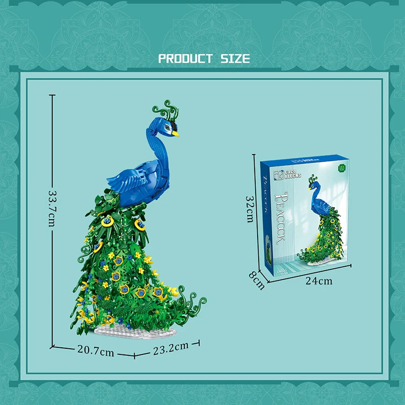 Creative 807PCS Peacock Building Blocks Bird Kit Flower Animal Series Model Assembly Brick Home Decoration Toy Gift For Boy Girl