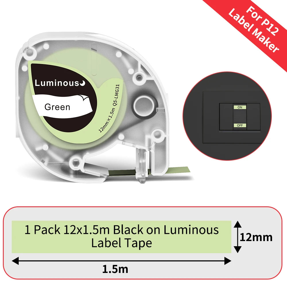 P12 Label Tape Compatible with Dymo LetraTag 200B Refills LT-100H Label Replacement for Phomemo P12 PRO Label Maker 12mm x 4m