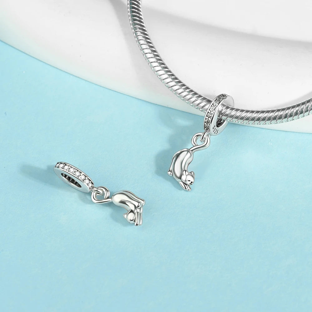 Charms Plata Cat Heart Swing Mothers Day Gift Silver Plated For Charms Silver Plated Original Bracelet for Jewelry Making