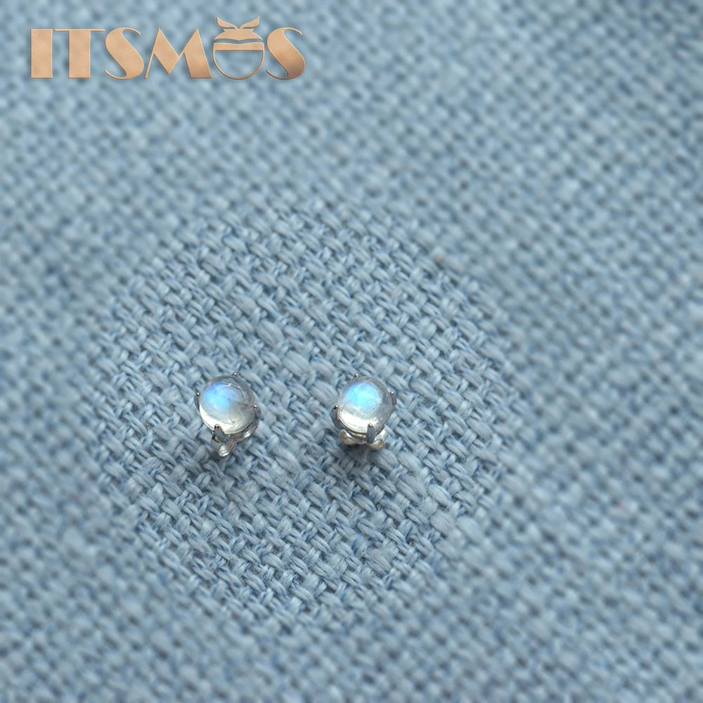 ITSMOS AAA Natural Moonstone earrings Blue Moonlight stone s925 silver studs for women romantic delicate Jewelry Gift