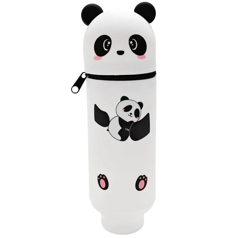 Silicone Cartoon Pencil Case with Zipper, Stand Up Organizer for Kids School Supplies