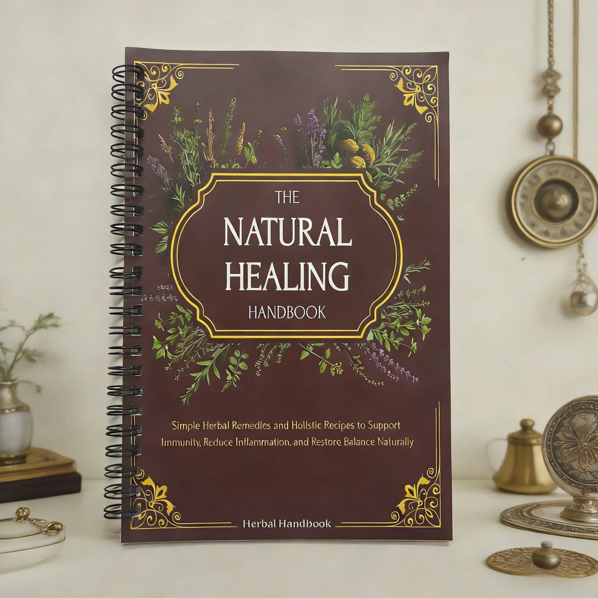 Natural Healing Handbook Spiral Bound Guide With Herbal Remedies And Recipes For Heart Health Blood Sugar Focus Boost 25x17.6cm