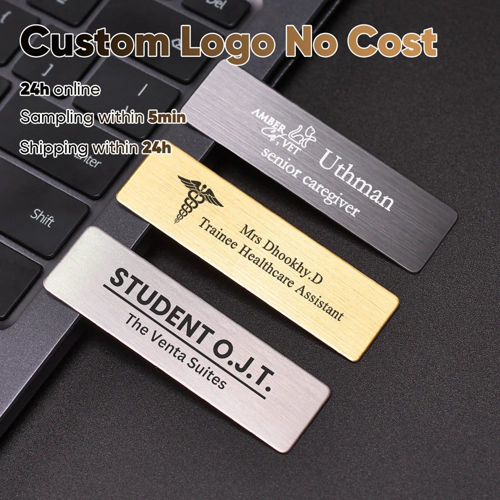 70x20MM Engrave Your Logo Text Plate Customize Badge Personalize Brooch Pin Double Sided Tape Magnet ID Door Mail Box Name Tag