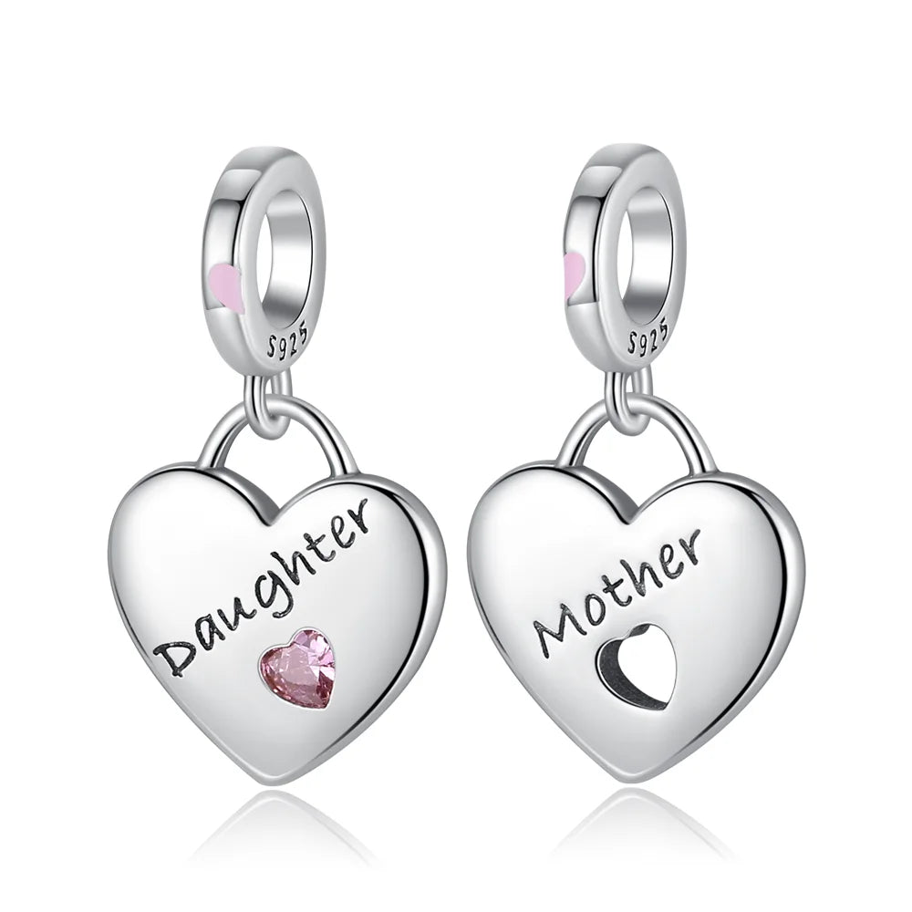 925 Silver Family Series Mother Daughter Splittable Heart Mom Charm Beads Fit Necklace Bracelet Mother's Day DIY Jewellery Gifts