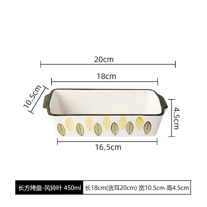 Rectangular Oval Bakeware Pan With Handle Ceramic Baking Dish Roasting Lasagna Pan Kitchen Salad Cheese Baked Pan Flowers
