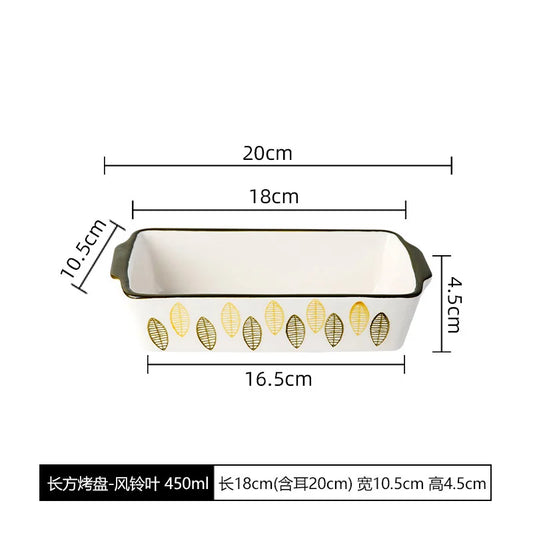 Rectangular Oval Bakeware Pan With Handle Ceramic Baking Dish Roasting Lasagna Pan Kitchen Salad Cheese Baked Pan Flowers