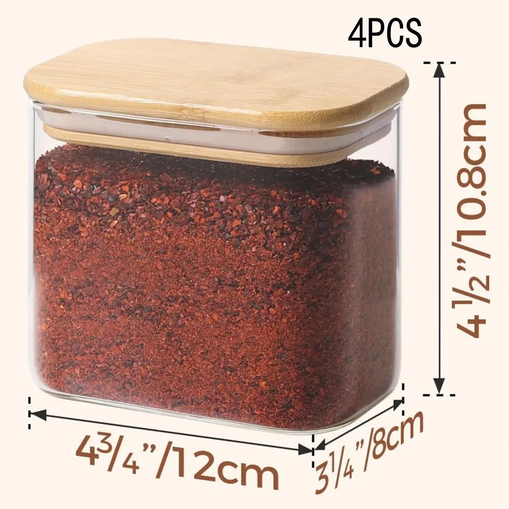 Rectangle Clear Storage Jars with Bamboo Lids For Sugar Coffee  Pantry Organizer Container for Pasta Tea Candy Nuts