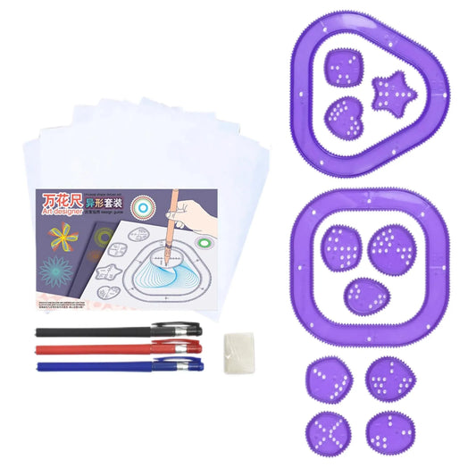Student Geometry Drawing Stencils Set Painting Template Art Crafts Creative Kids Educational Toy Variety Of Flowers Ruler