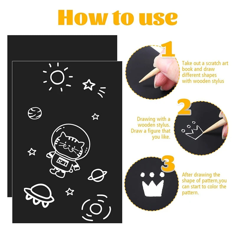 50 Sheets ScratchArt for Kids 4.9x7.3inch Scratch Paper Art Set Painting with Art Tools DIY-A13G