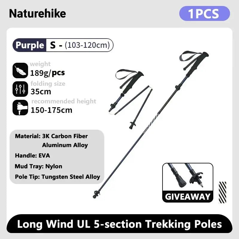 Naturehike Climbing Sticks Ultralight Outdoor Folding Trekking Poles Hiking Pole Collapsible Quick Lock Stick Carbon Fiber Poles