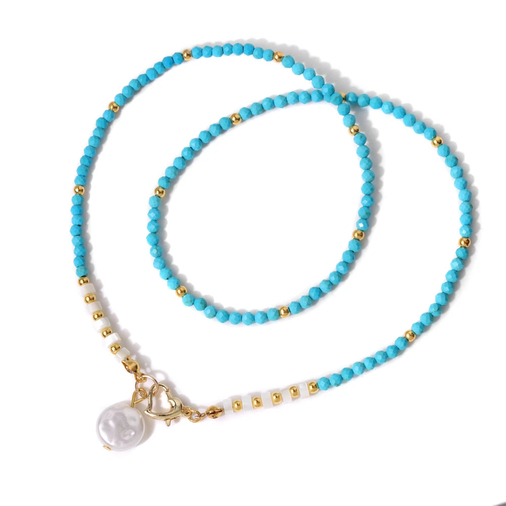 Baroque Pearl Pendant Necklace for Women 3mm Natural Stone Beaded Heart Buckle Necklaces Vintage Wedding Elegant Jewelry Gifts