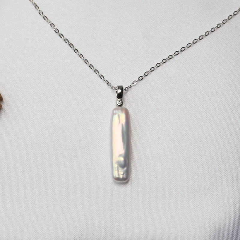 Natural Aurora Bright White Small Silver Bar Baroque Pearl S925 Sterling Silver Pendant Necklace Light Luxury Fashion Jewelry