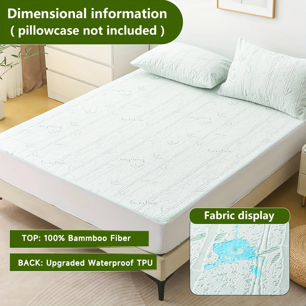 1p Cooling Bamboo Fiber Fitted Sheet, Breathable Mattress Protector Cover  with Deep Pocket for Summer