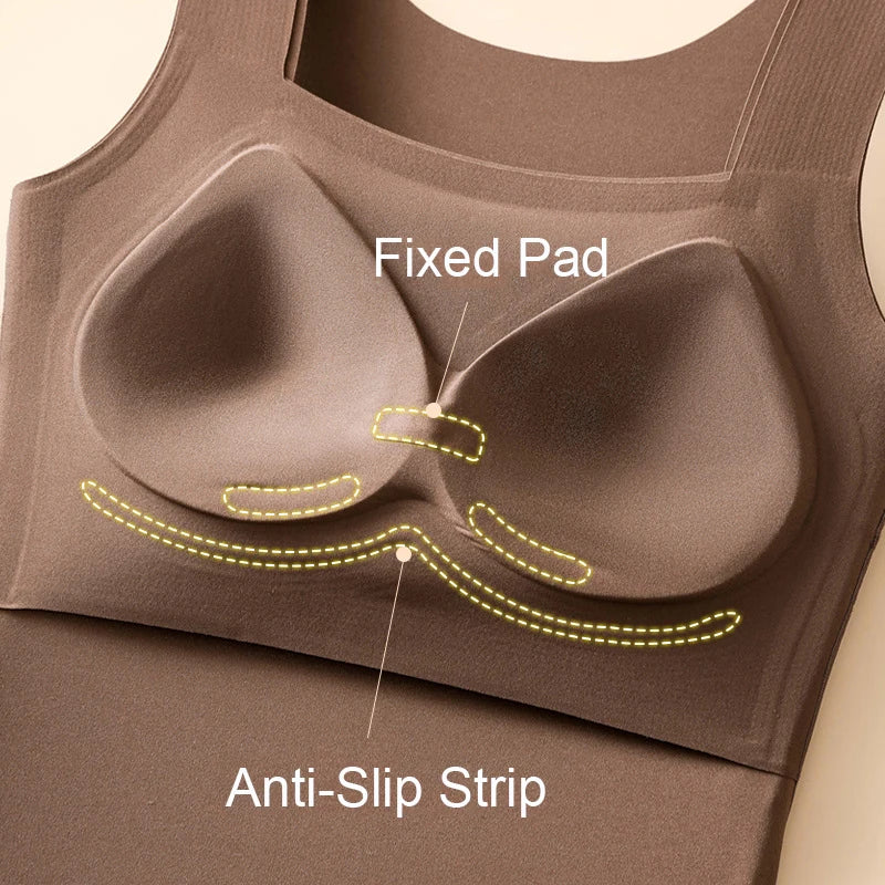 For 40-90kg Autumn Seamless Plus Size Thermal Vest With Build-in Bra For Women Fixed Cup Beauty Skin Tank Tops Square Collar