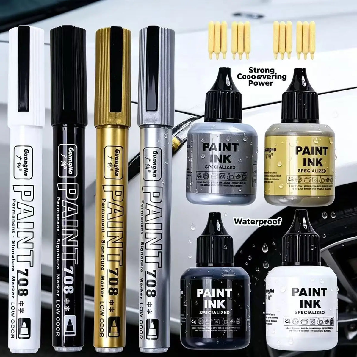 Permanent Metallic Paint Marker Pen with Ink Set DIY Resin Mold Tire Metal Oil Gold Silver White Black Blue Markers Pens Drawing