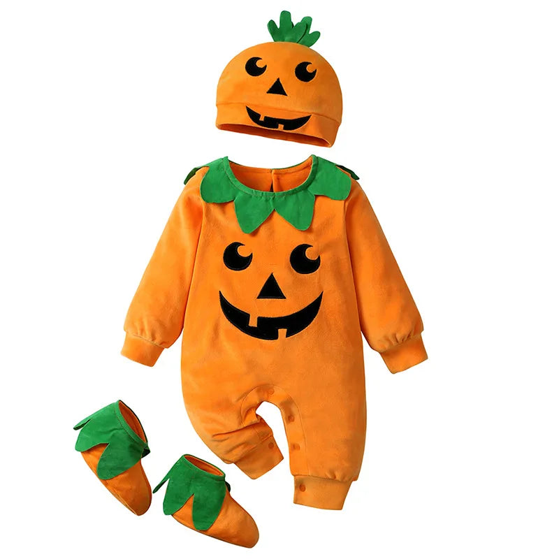 Baby Girls Boys Children Jumpsuit Halloween Pumpkin Costume Toddler Sleeveless Jumpsuit Newborn Autumn Winter Clothes