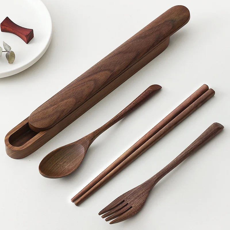 Black Walnut Cutlery Set Spoon and Fork Set High-grade Solid Wood Chopsticks Soup Spoon Coffee Dessert Jam Supplies