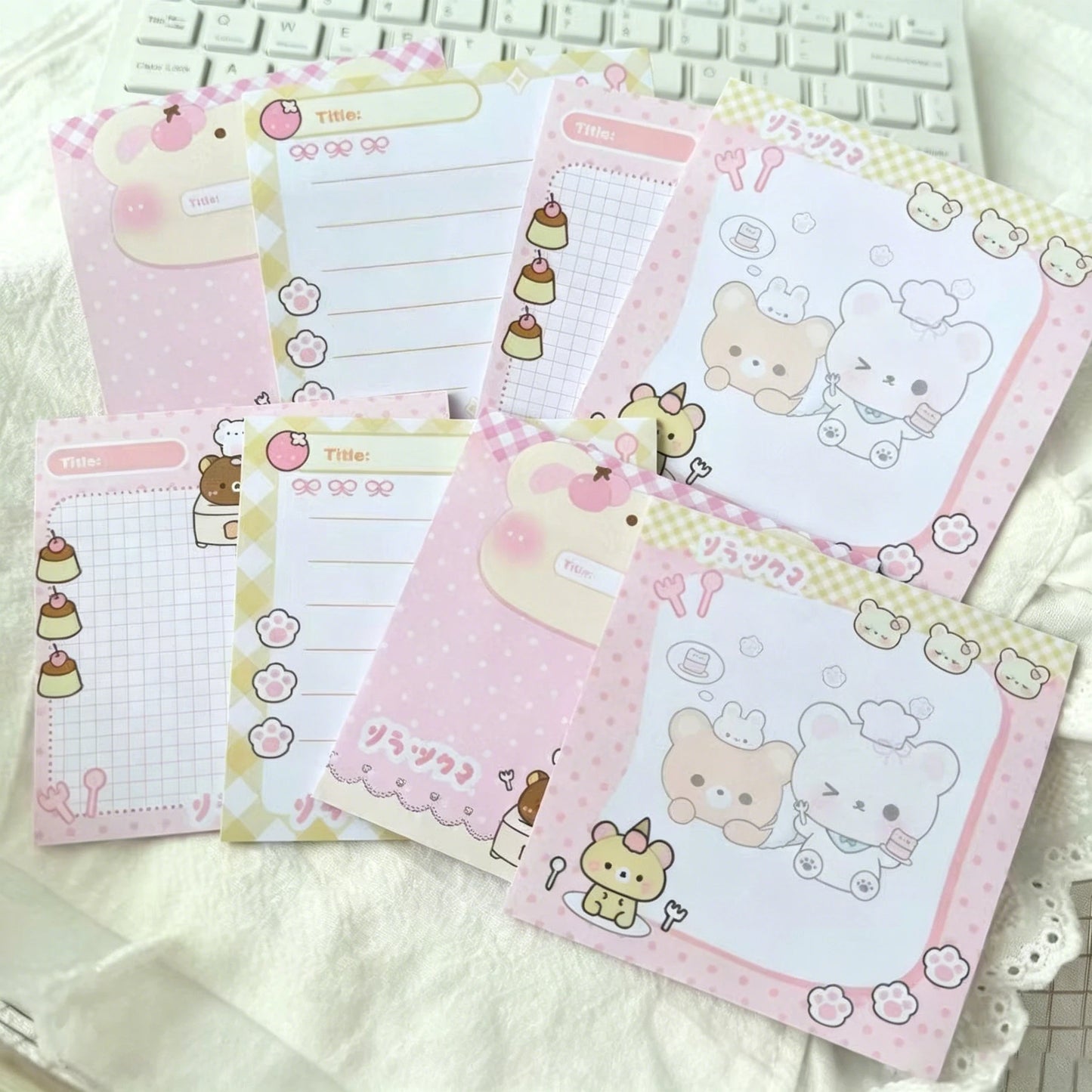 4PC Mix New Original Cartoon Dessert Bear Sticky Notes High-Looking Cute Hand Account Decorative Message Material Post-it Notes