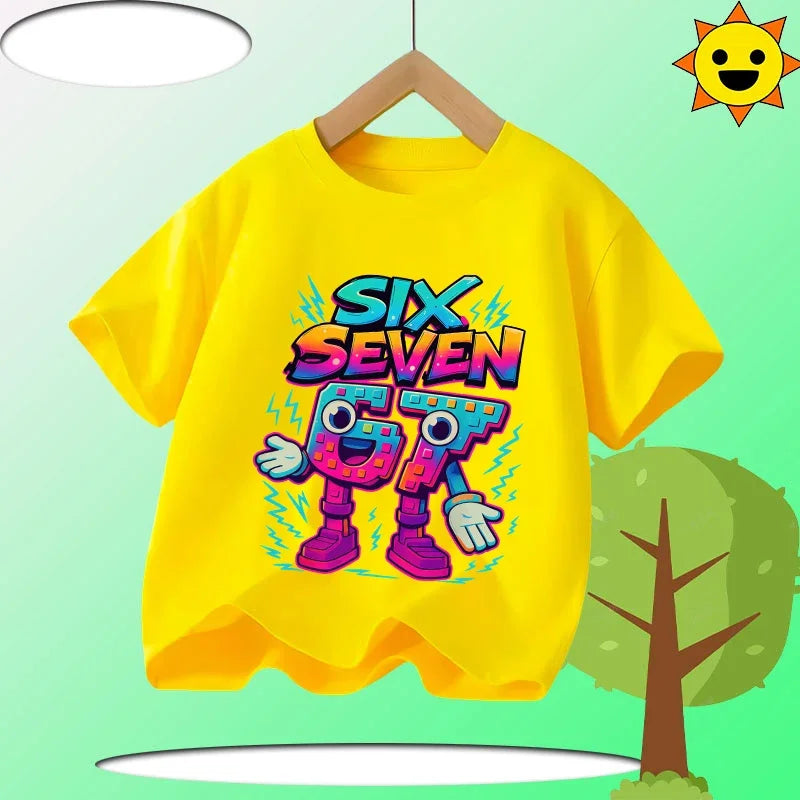 Summer Six Seven 67 Cartoon Cute Print Children‘s Short Sleeve Tops Cotton Casual Kids T-shirt Fashion Boys Girls Clothes Tees
