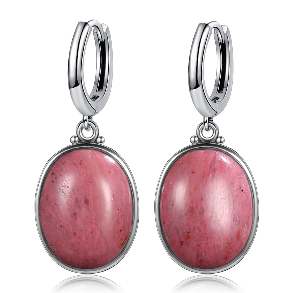 Simple Style Large Oval Natural Kyanite S925 Silver Hoop Earrings Gems Elegant Pendant Luxury Jewelry Anniversary Gift