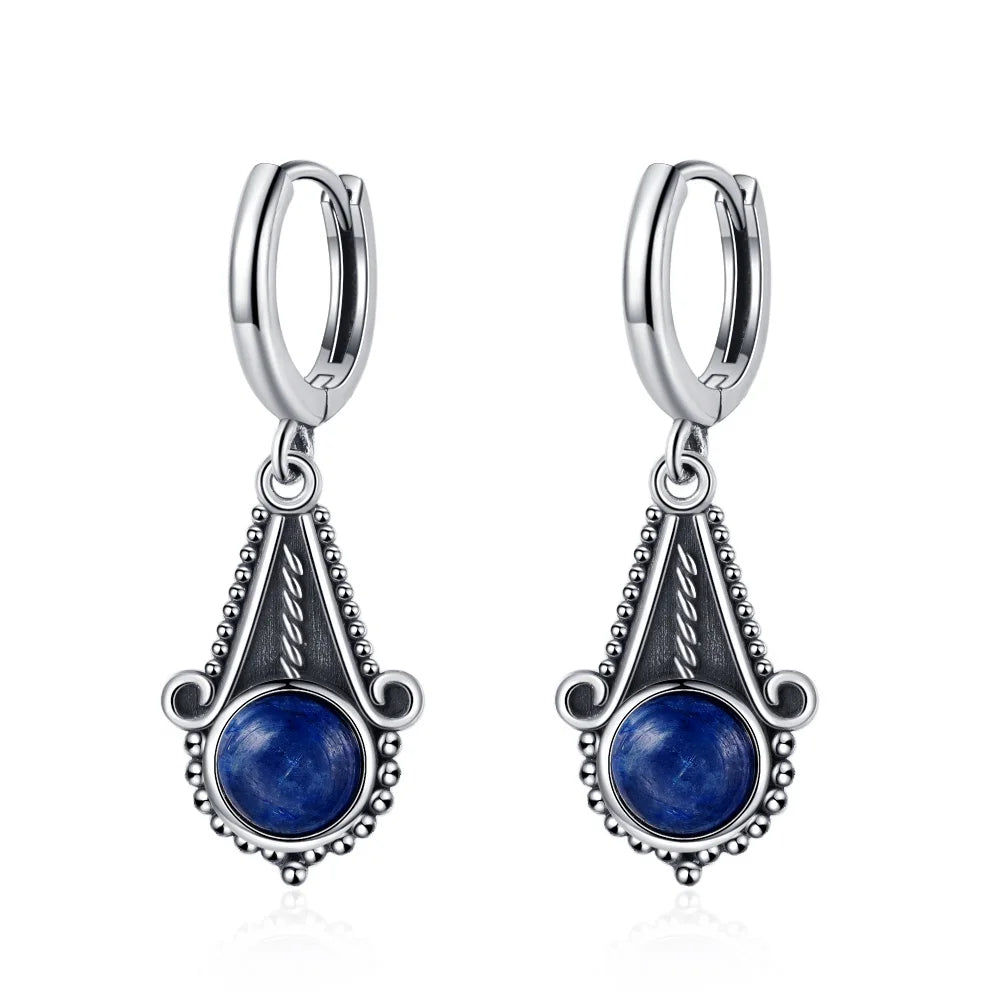 New Elegant Natural Kyanite S925 Silver Drop Earrings for Women Vintage Jewelry Wedding Engagement Hoop Earrings Gifts