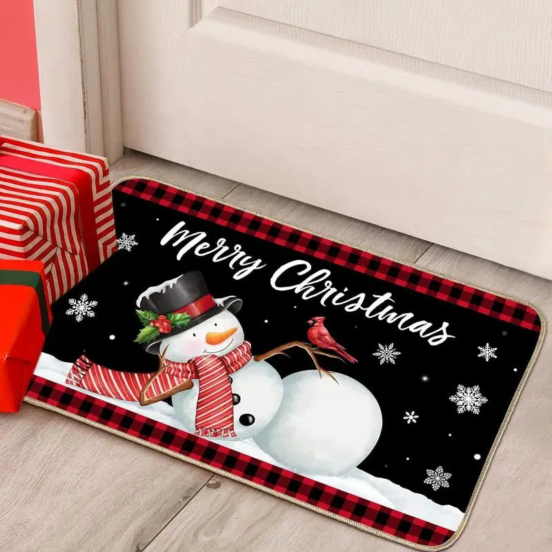 VIKAMA Christmas Entrance Door Mat Durable Snowman Snowflake Merry Christmas Print Non Slip Mat For Front Door Porch Xmas Decor