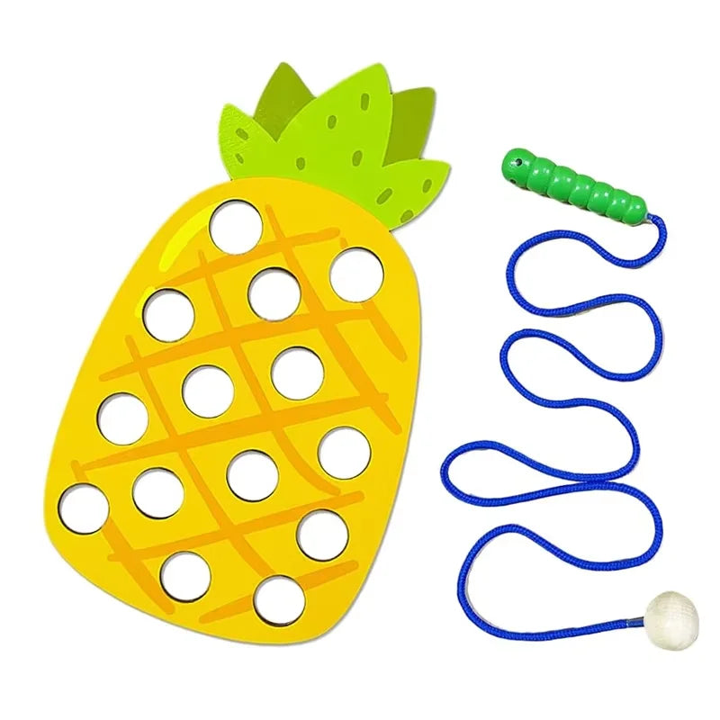 Fruits Threading Teaching Toys Wooden Lacing Toy Kids Toddlers Fine Motor Skills Toy Activity Early Educational Toys Boys Girls