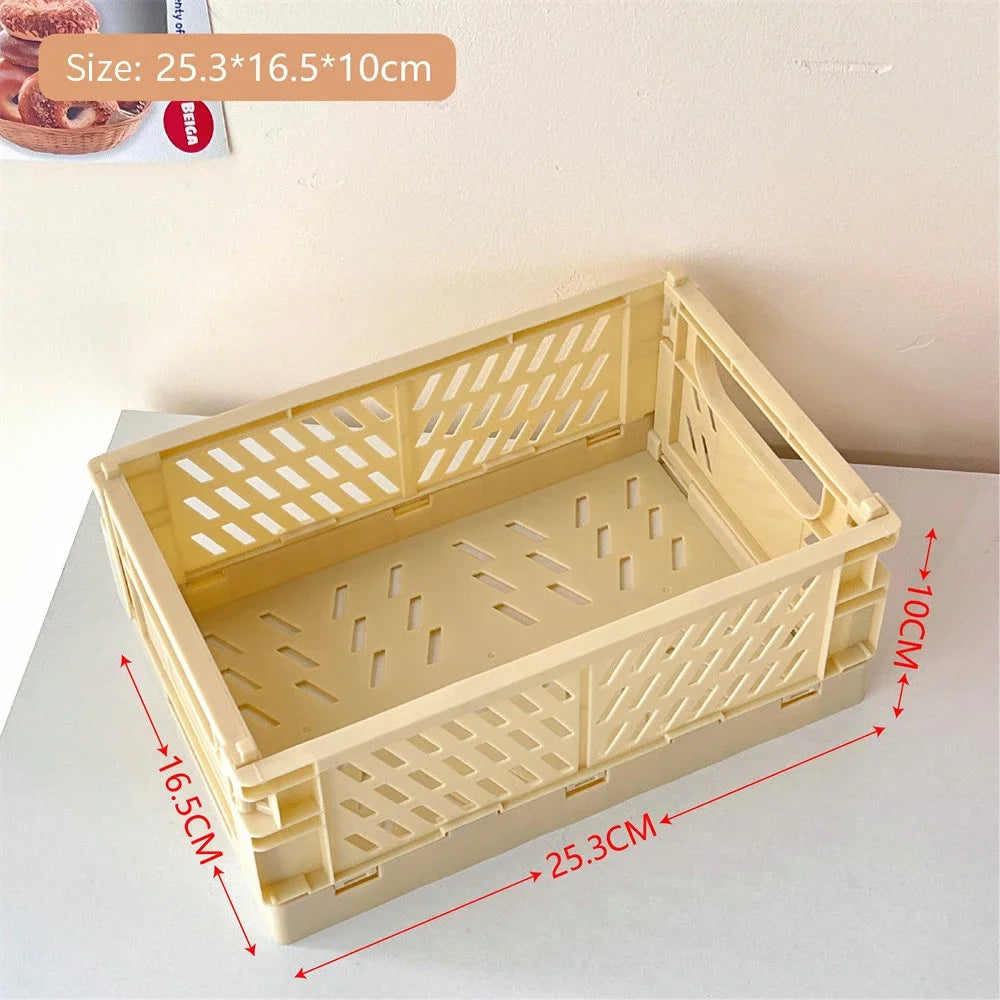 Foldable Storage Box with Handles Collapsible Crate for Toys, Cosmetics & Desk Organization