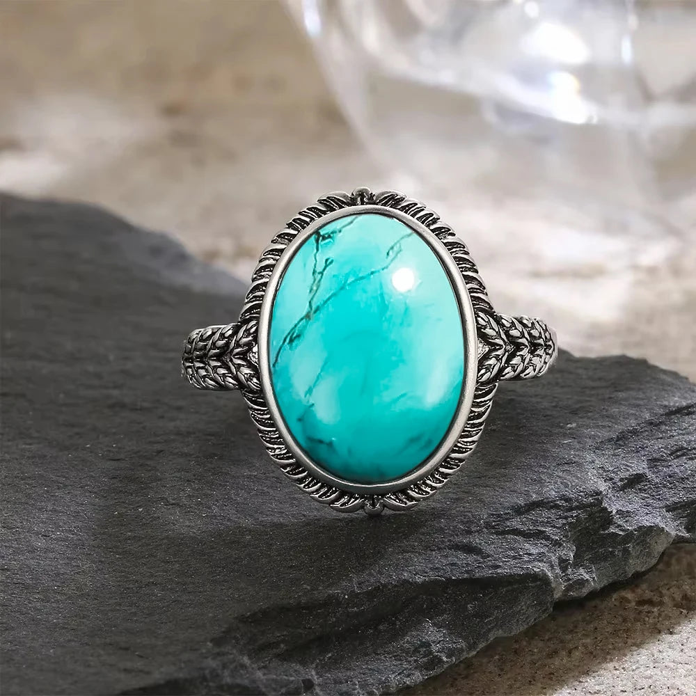 S925 Sterling Silver Ring Vintage Ring Gemstone Ring Silver Fine Jewelry Natural Turquoise Rings
