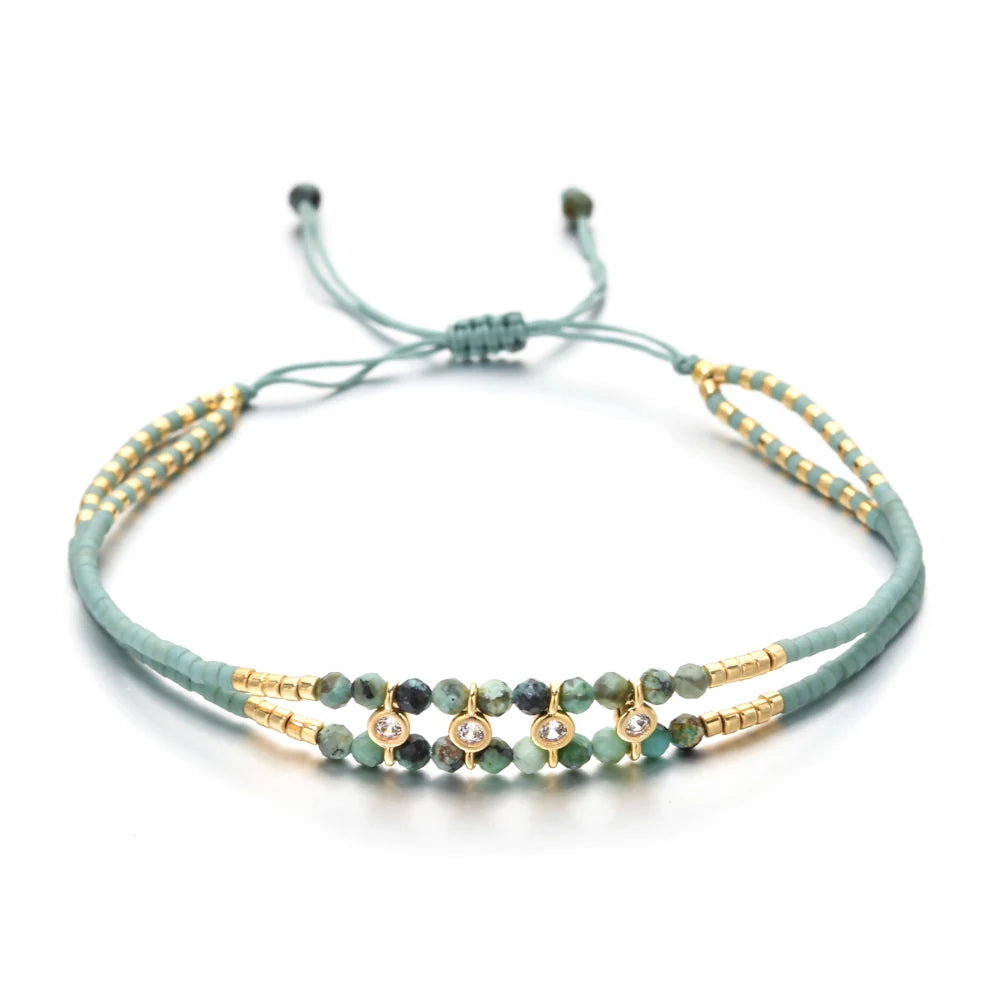 ZMZY Bohemian Natural Stone Beaded Bracelet for Women Gold Plated Crystal Beads Layered Bracelet Ladies Jewelry Friends Gift New