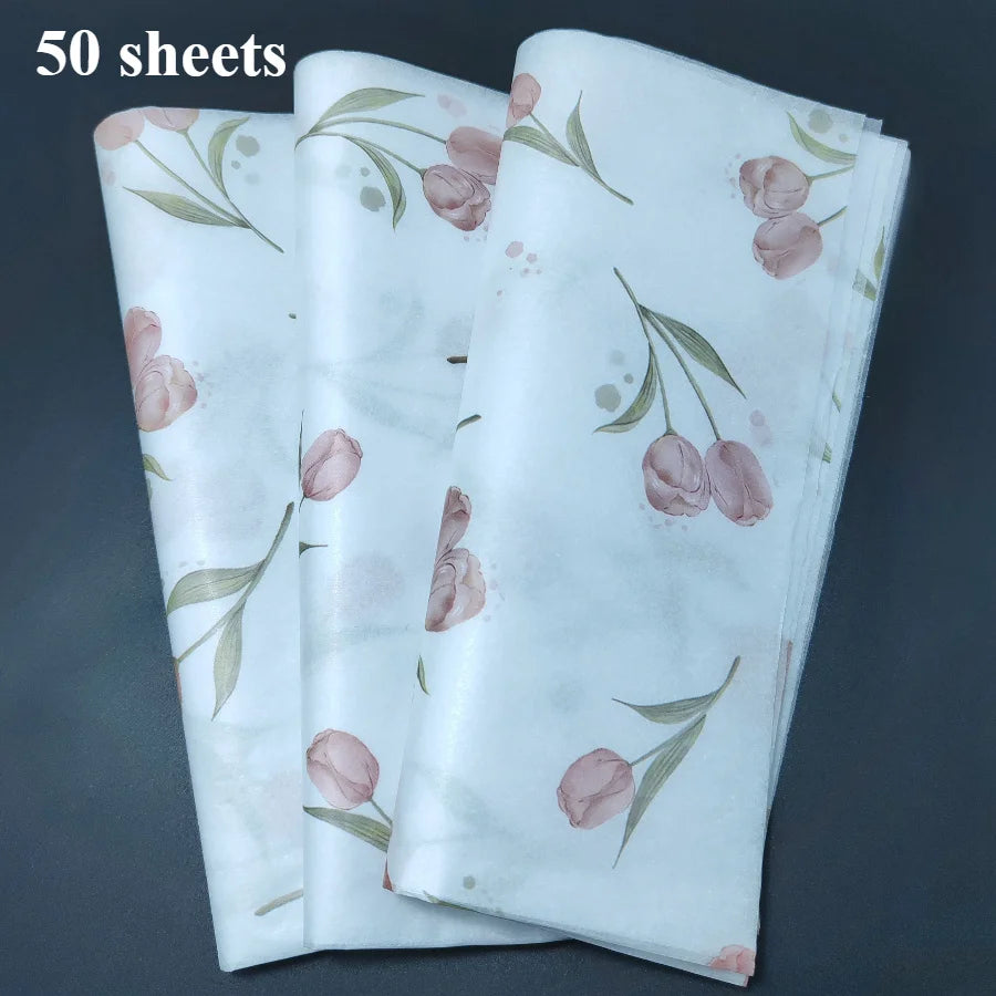 50/10pcs Tulip Pattern Thin Paper Gift Wrap, for DIY Crafts, Ideal for Valentine's Teacher'S Day Mother'S Day Birthday Presents