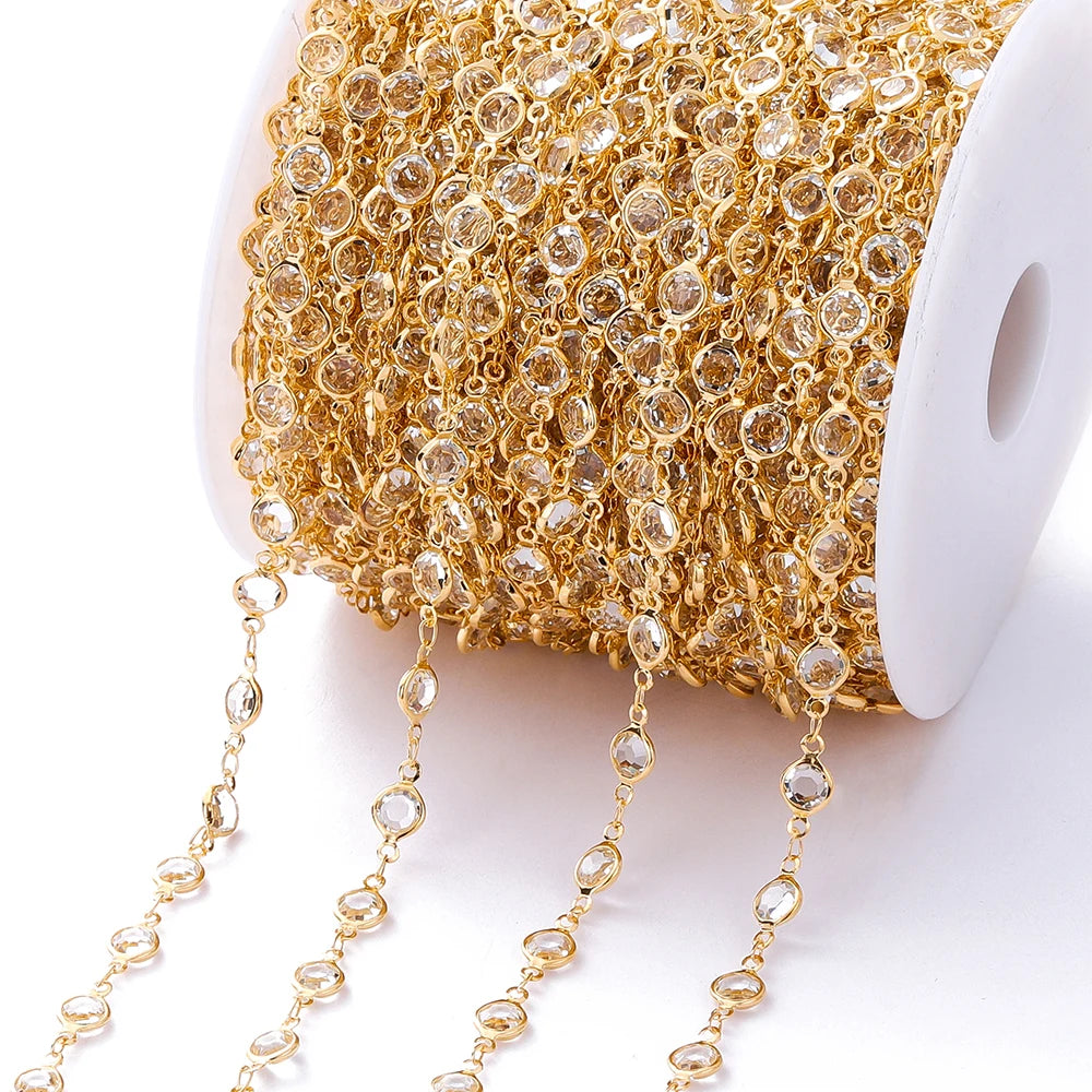 1M Crystal Zircon Stone Chain Colorful Glass Beads Chains For DIY Necklace Bracelet Jewelry Making Supplies Findings