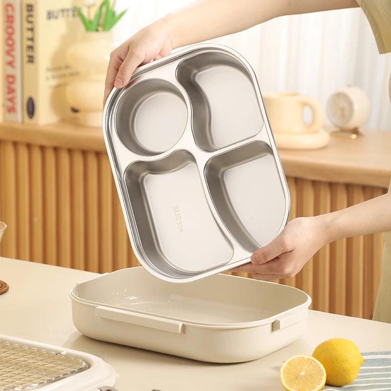 304 Stainless Steel Insulated Lunch Box Office Workers Sealed Portable Lunch Box with Bag Students Kids Commercial Bento Box Set